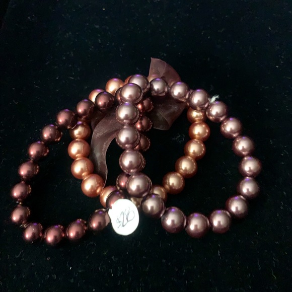 Pearl Bracelet Trio Set Iridescent Brown -Three Shades - Picture 1 of 3